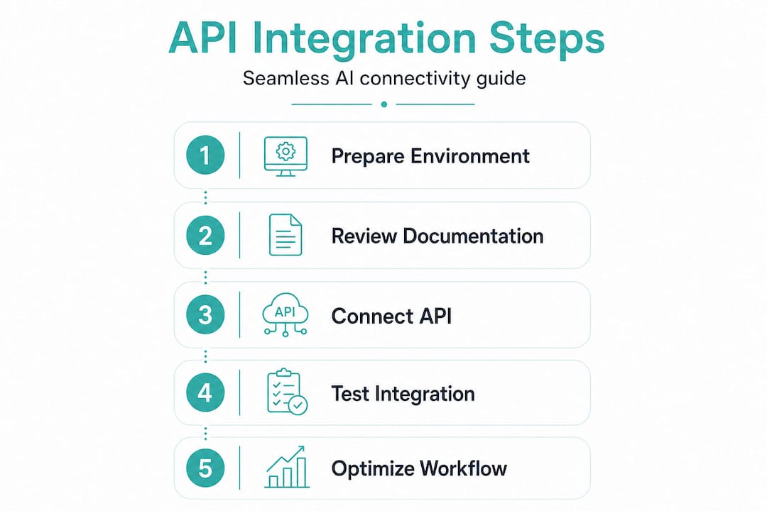 Infographic showing steps to connect API for AI tools